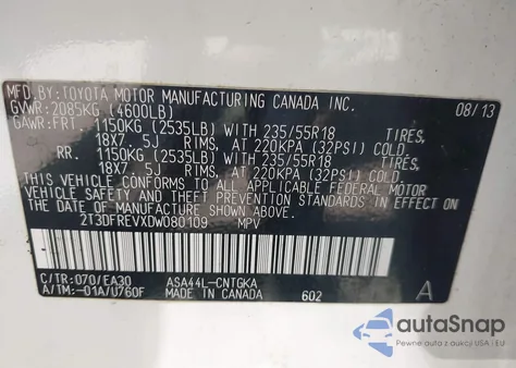 2013 Toyota Rav4 Limited from USA, damaged, VIN 2T3DFREVXDW080109